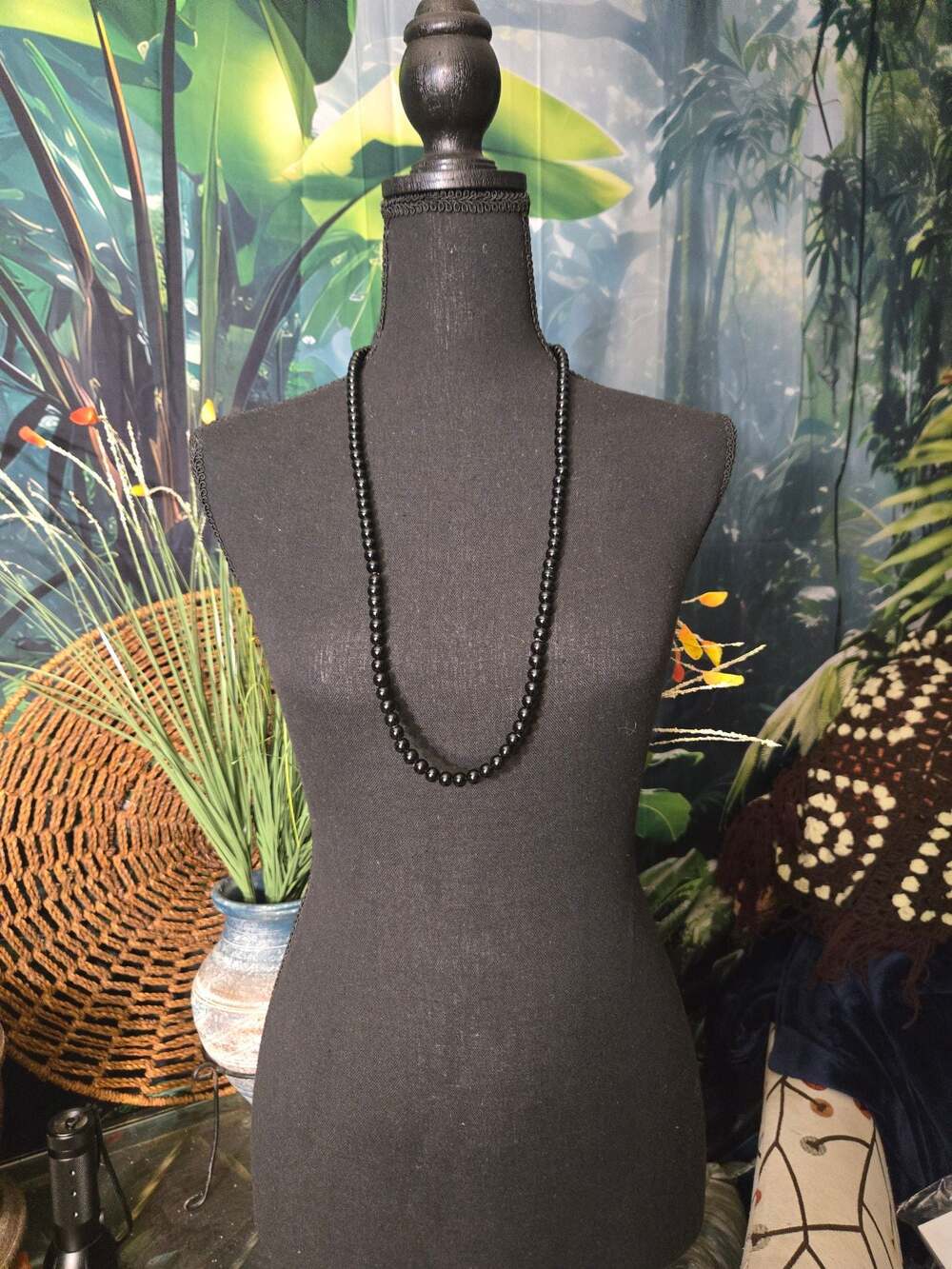 Vintage Single Strand Glass Black Bead Necklace